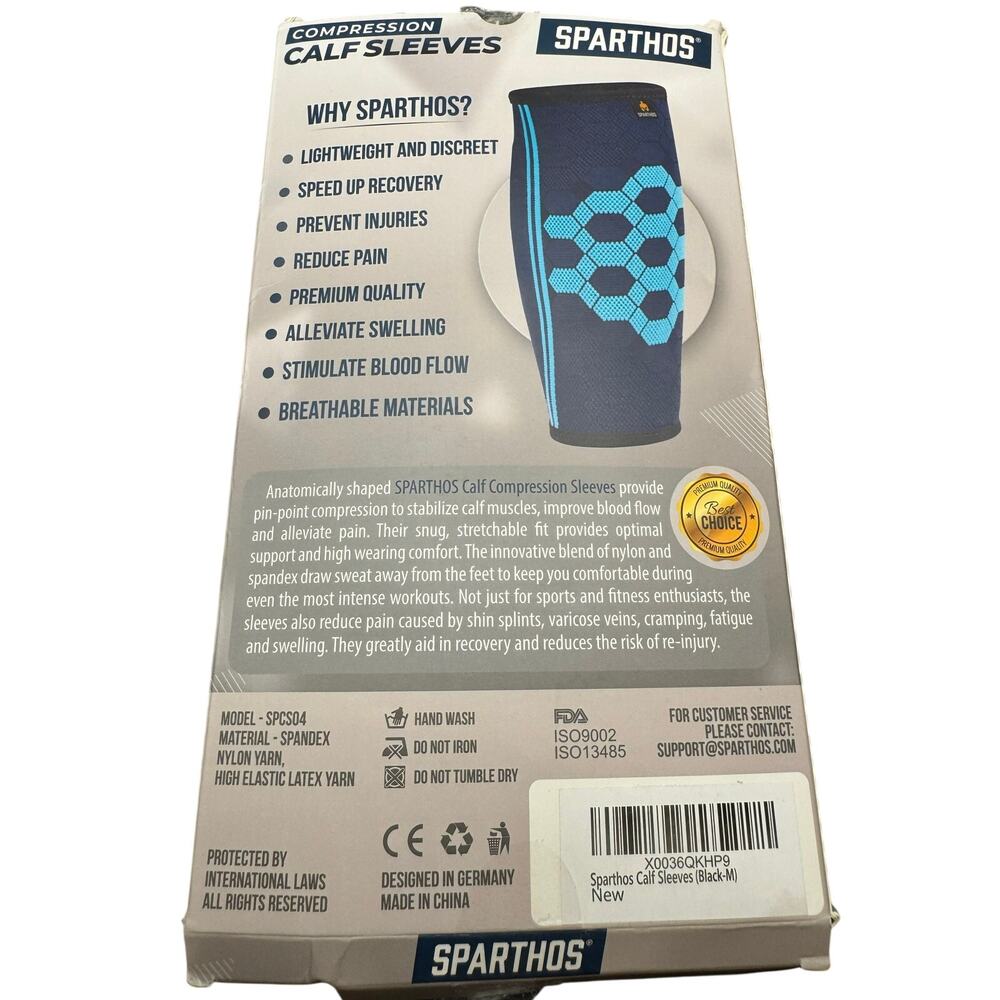 Sparthos Compression Calf Sleeves Leg - 1 Pair Socks for Men & Women (Black-M)
